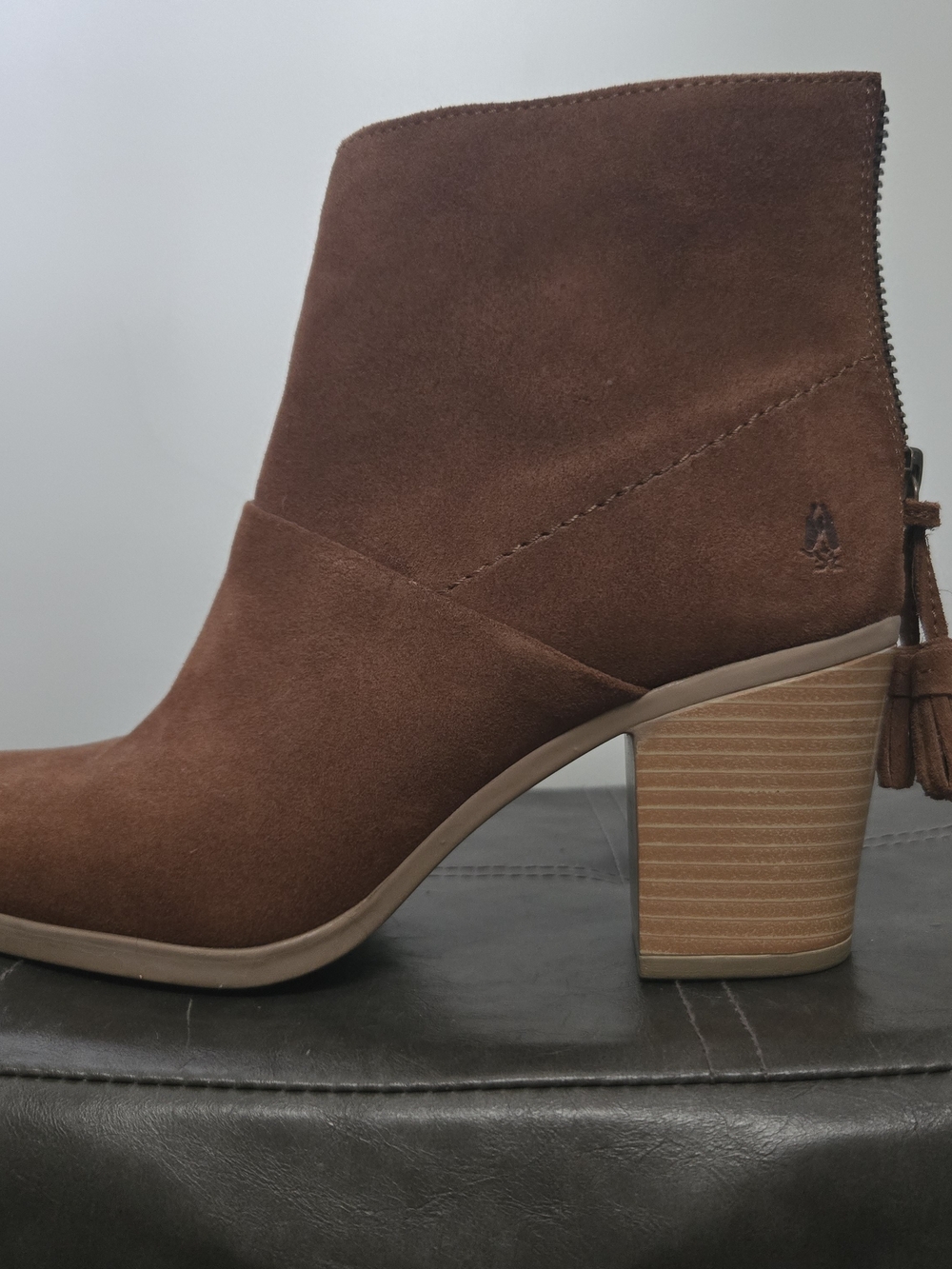 Hush Puppies Brown Suede Ankle Bootie with Tassel Zip